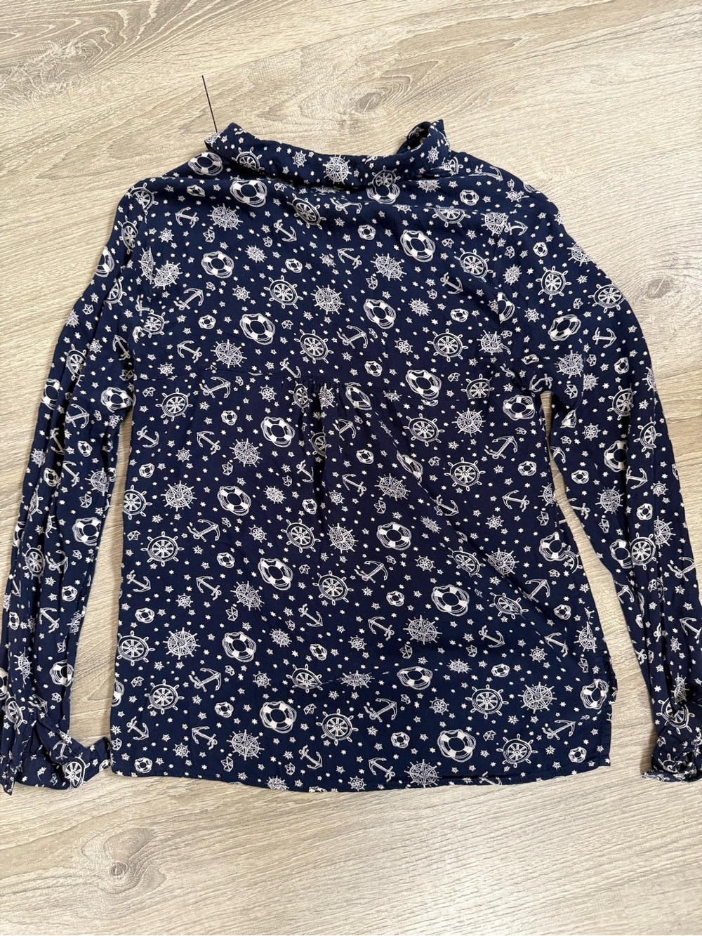 Nautical Print Coastal Button-Front Blouse boating beachy - Picture 6 of 6